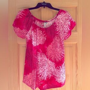 Hawaiian Original Coral Print Short Sleeve Size Medium Top